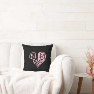 Fett rosa und schwarzes Filigree Herz Kissen