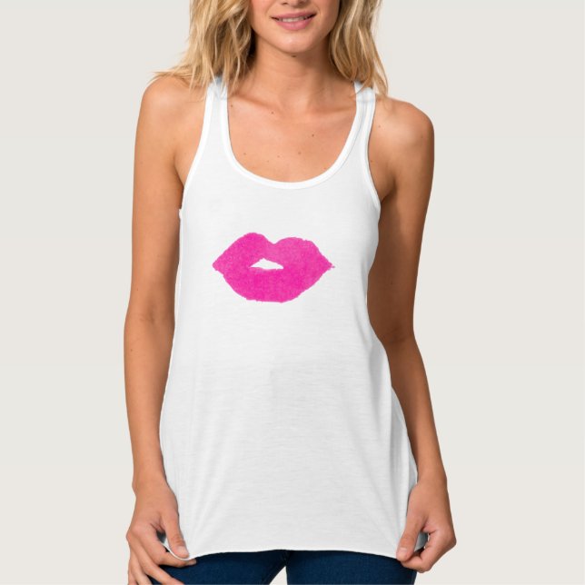 Fett rosa Wasserfarben Lippen Tank Top (Vorderseite)