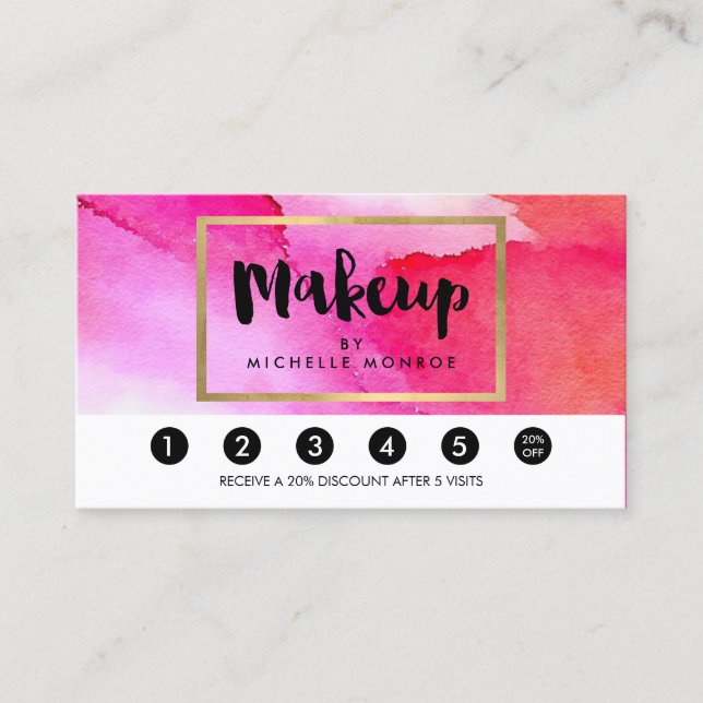 Fett rosa Wasserfarben Makeup Artist Loyalty Treuekarte (Vorderseite)