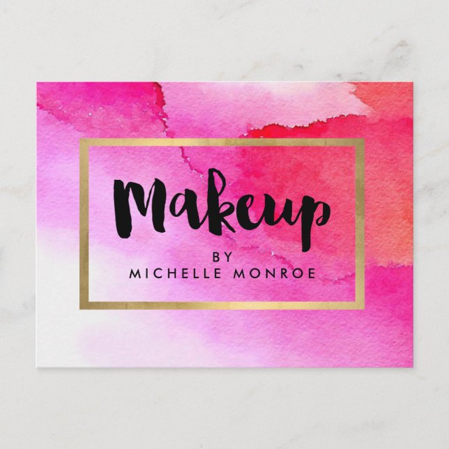 Fett rosa Wasserfarben Makeup Artist Postcard Postkarte (Vorderseite)