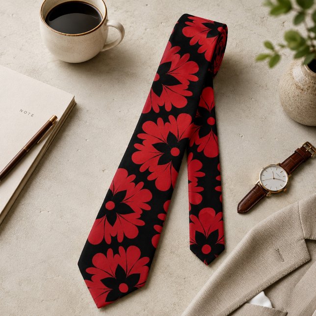 Fett-Rot-Schwarz-Floral-Anweisung Krawatte (Von Creator hochgeladen)