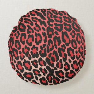 Fett Rot und Schwarz-Leopard-Druck Rundes Kissen