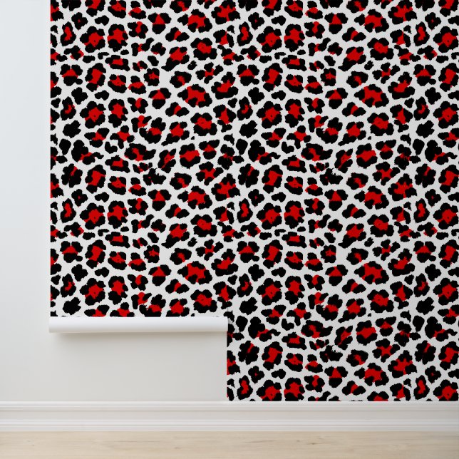Fett Rot Weiß und Schwarz Punk Leopard Print 1980s Tapete (Anwendung)