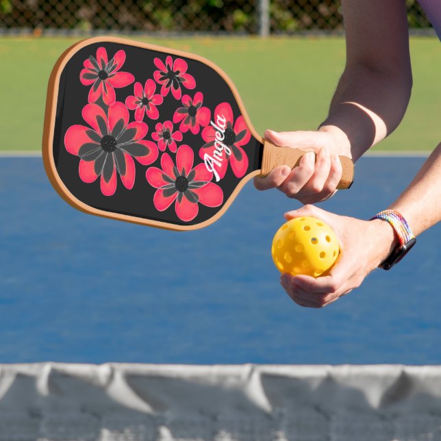 fett rote Blume auf schwarz personalisieren Pickleball Schläger (InSitu)
