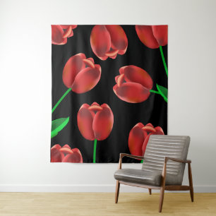 Fett rote Tulips und schwarz Wandteppich