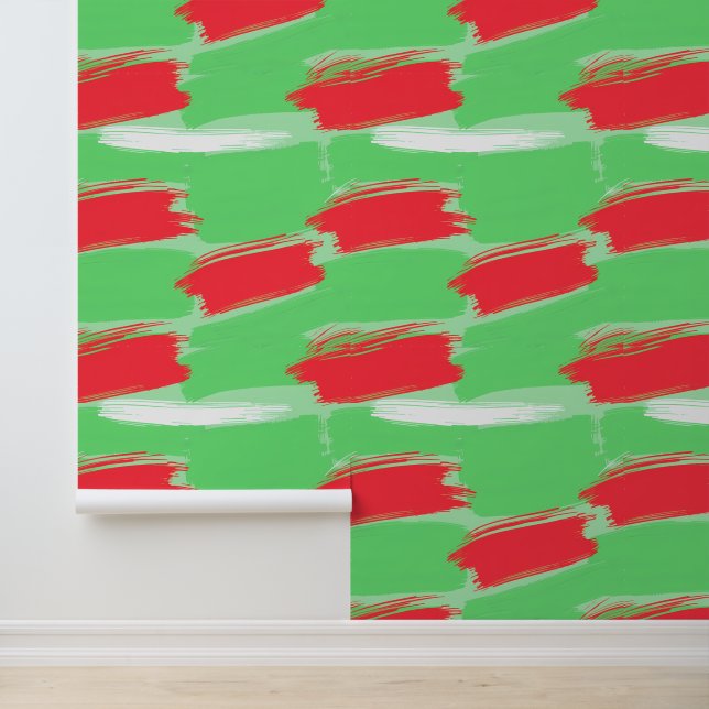 Fett rote und grüne Abstrakte Pinselstriche Kunst Tapete (Anwendung)