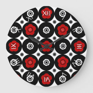 Fett rote und schwarze trendy Mod Circles Große Wanduhr