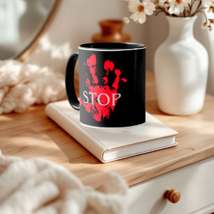 Fett roter Handprint "STOP" Warnsymbol - Aktivieru Tasse