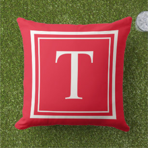 Fett roter weißer quadratischer Rahmen-Monogramm Kissen