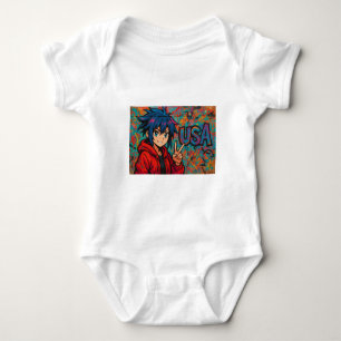 Fett rotes Anime-USA-Grafik-T-Shirt Baby Strampler