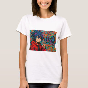 Fett rotes Anime-USA-Grafik-T-Shirt T-Shirt