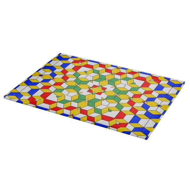 Fett rotes blaues Gelb und grünes geometrisches Mu Schneidebrett (Ecke)