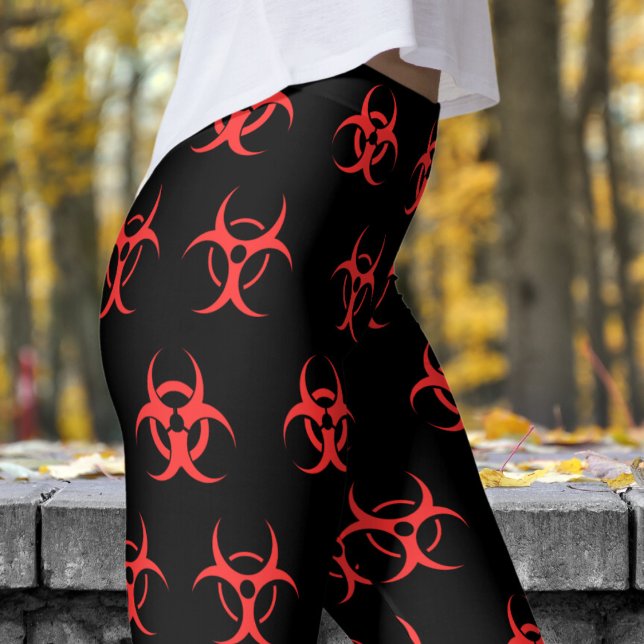 Fett rotes und schwarzes Biogefährdung-Muster Leggings (Biohazard Red on Black Leggings)