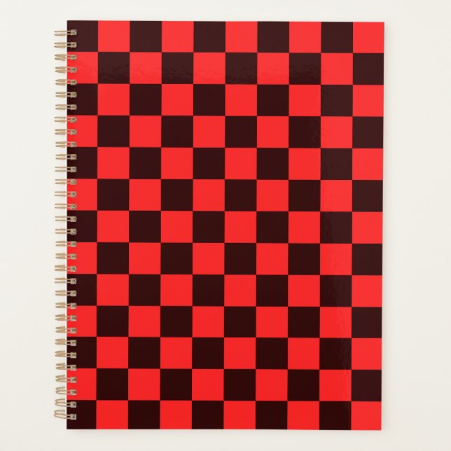 Fett rotes und schwarzes kariertes Musterdesign Planer (Vorderseite)