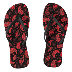 Fett rotes und schwarzes Paisley-Muster Flip Flops