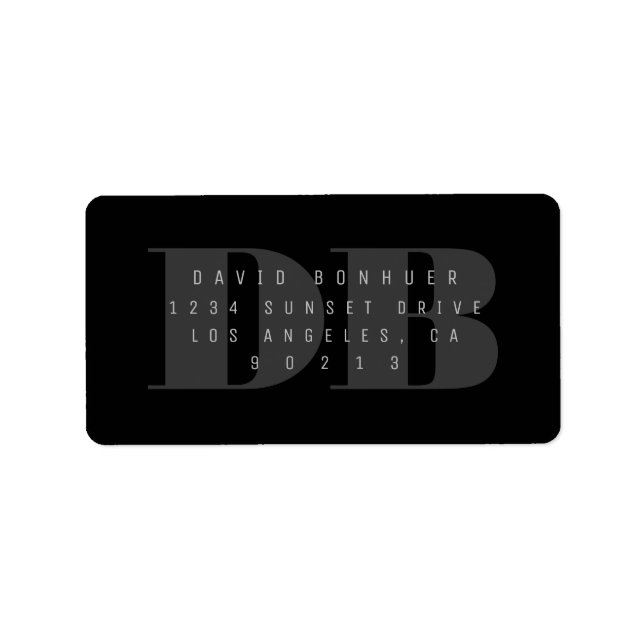 Fett-Rückgabeadresse für Schwarz-out-Monogramm Adressaufkleber (Vorne)