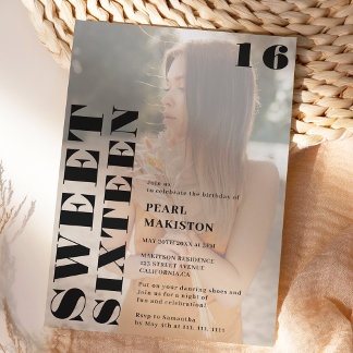 Fett schmales schwarzes Foto süß 16 Geburtstag Einladung