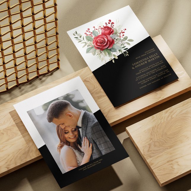 Fett & schön: Rote Rosen im Aquarell Hochzeit Einladung (Bold & Beautiful: Watercolor Red Roses Wedding Invitation)