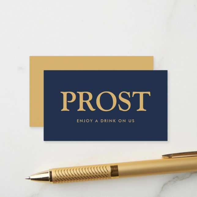 Fett Schriftart "Prost" Deutsches Gratis-Getränket Begleitkarte (Vorderseite/Rückseite Beispiel)