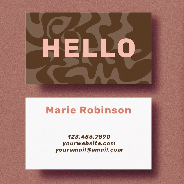 Fett Schriftart Retro Dark Brown Blush Pink Hallo Visitenkarte (Von Creator hochgeladen)