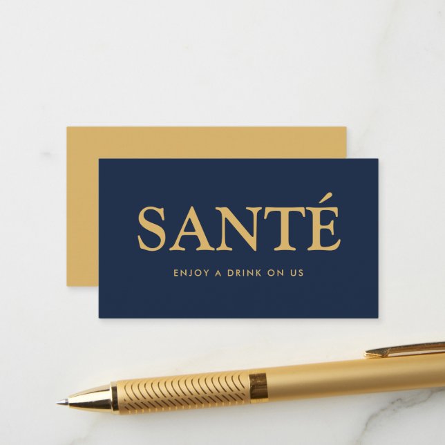 Fett Schriftart "Santé" Französisches Gratis Drink Begleitkarte (Vorderseite/Rückseite Beispiel)
