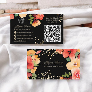 Fett schwarz geblümte Goldmakeup Haar Logo qr Code Visitenkarte