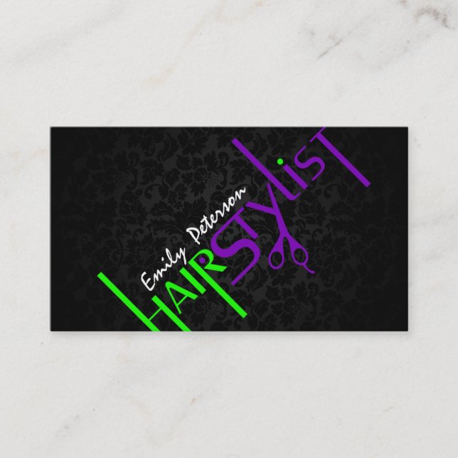 Fett schwarz-grün und Lila Haarstylle Text 2a B Visitenkarte (Vorderseite)