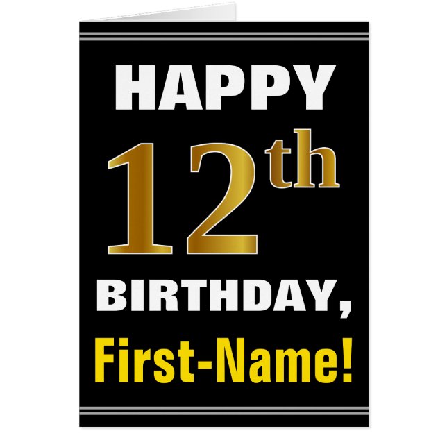 Fett, schwarz, Imitate Gold 12. Geburtstag mit Nam (Vorne)