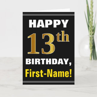 Fett, schwarz, Imitate Gold 13. Geburtstag mit Nam Karte