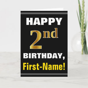 Fett, schwarz, Imitate Gold 2. Geburtstag mit Name Karte