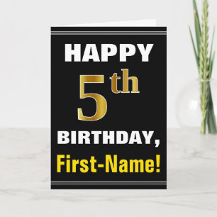 Fett, schwarz, Imitate Gold 5. Geburtstag mit Name Karte