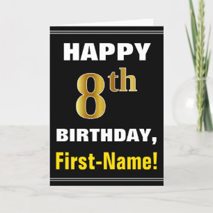 Fett, schwarz, Imitate Gold 8. Geburtstag mit Name Karte