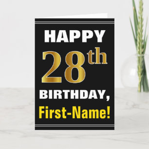 Fett, schwarz, Imitats Gold 28. Geburtstag mit Nam Karte