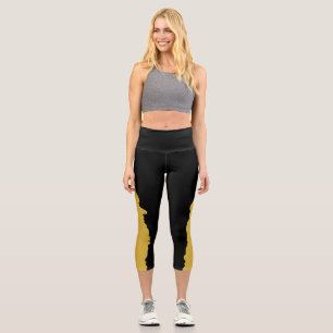 Fett schwarz mit metallischem Gold einzigartiger S Capri Leggings
