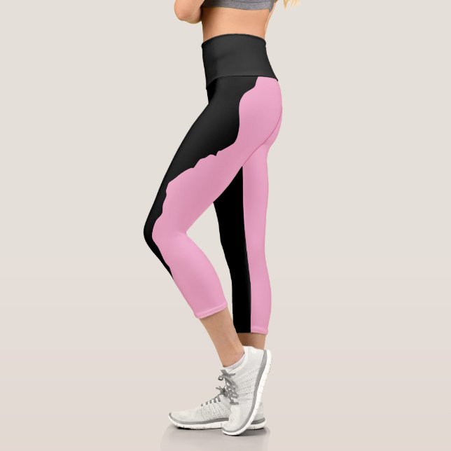 Fett Schwarz mit sanftem Rosa einzigartiger Stil Capri Leggings (Links)