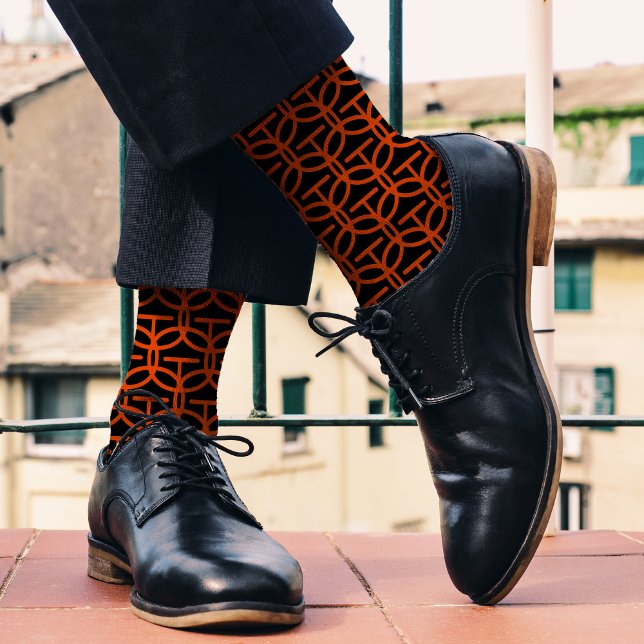 Fett Schwarz-Orange Geometrisches Muster Unisex Ad Socken (Von Creator hochgeladen)