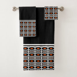 Fett Schwarz und Orange Abstrakt Geometrisches Mus Badhandtuch Set