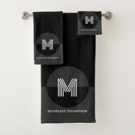 Fett Schwarz-weiß Gray Geometric Modern Monogram Badhandtuch Set