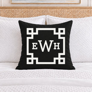 Fett schwarz weiß griechischer Schlüssel Monogramm Kissen
