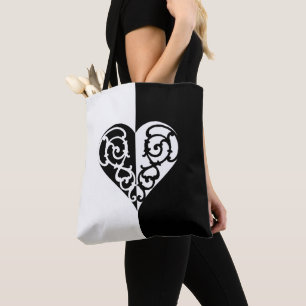 Fett Schwarz-Weiß-Herzdesign Tasche