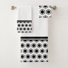 Fett Schwarz-Weiß-Hexagonal Badhandtuch Set
