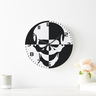 Fett Schwarz-Weiß-optische Illusion Skull-Design Große Wanduhr