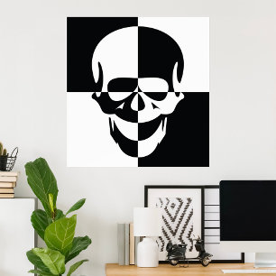 Fett Schwarz-Weiß-optische Illusion Skull-Design Poster