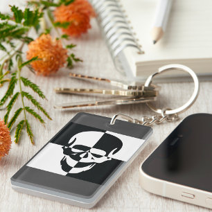 Fett Schwarz-Weiß-optische Illusion Skull-Design Schlüsselanhänger