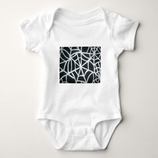Fett Schwarz-Weiß-Spider-Webgeometrie Baby Strampler (Vorderseite)