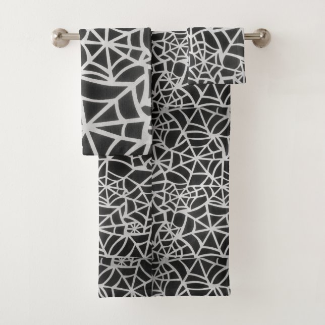 Fett Schwarz-Weiß-Spider-Webgeometrie Badhandtuch Set (Insitu)