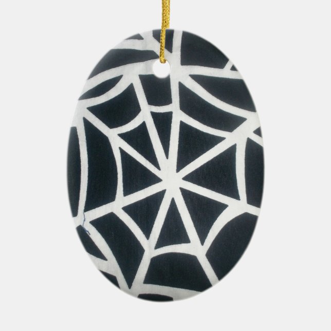 Fett Schwarz-Weiß-Spider-Webgeometrie Keramikornament (Vorne)