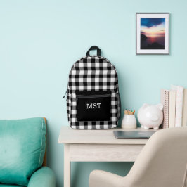 Fett Schwarz-weißer Buffalo-Karo mit Monogram Bedruckter Rucksack