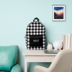 Fett Schwarz-weißer Buffalo-Karo mit Monogram Bedruckter Rucksack