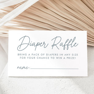 Fett Script Dusty Blue Baby Duwer Diaper Raffle Begleitkarte